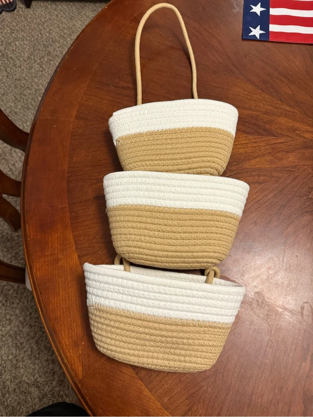 Two-Tone Straw Hanging Baskets - White & Tan